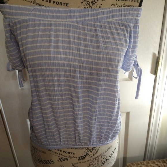 Crave fame blue  & white striped off the shoulder top - Picture 5 of 8